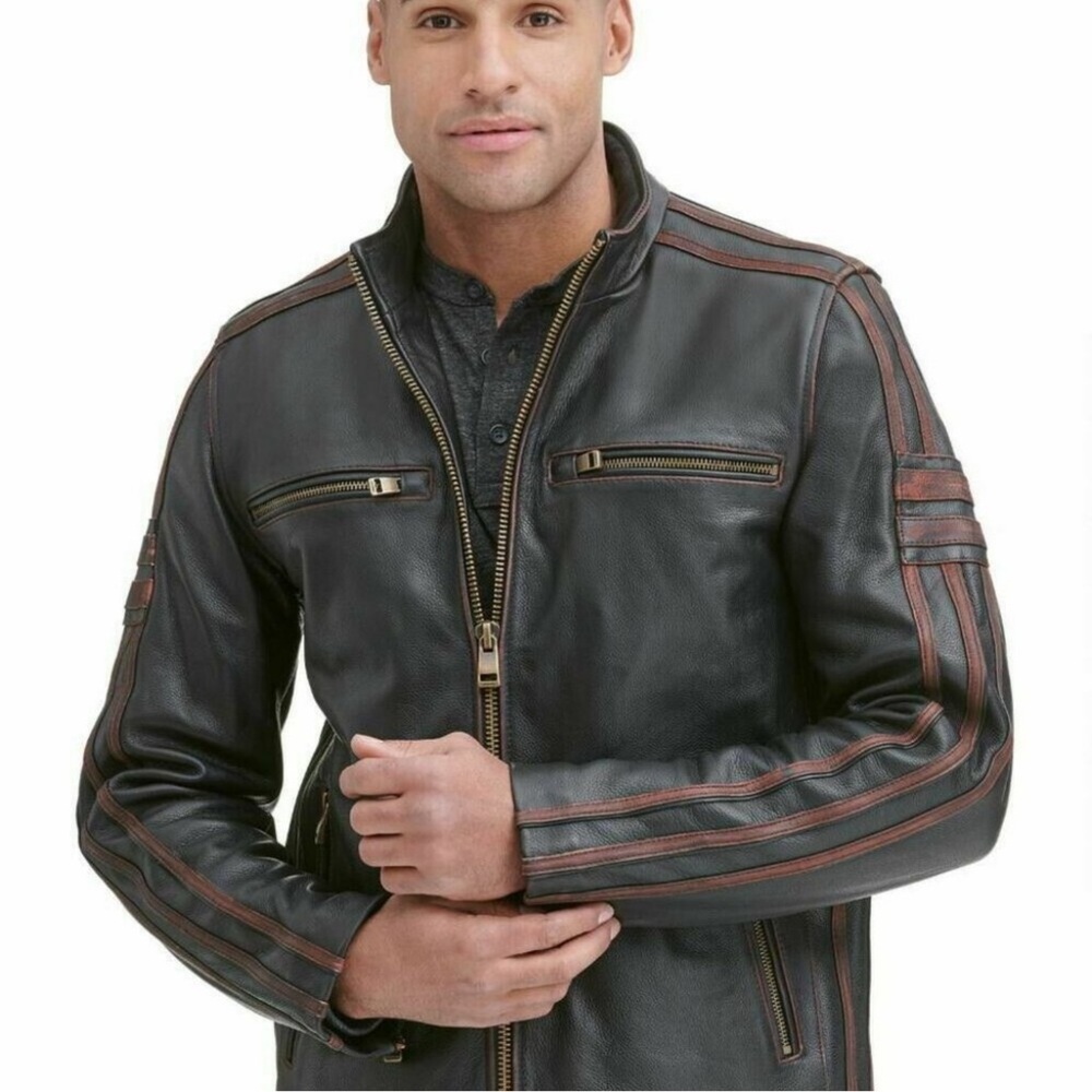 NWT Black Rivet Men's Antique Leather Moto Biker Jacket